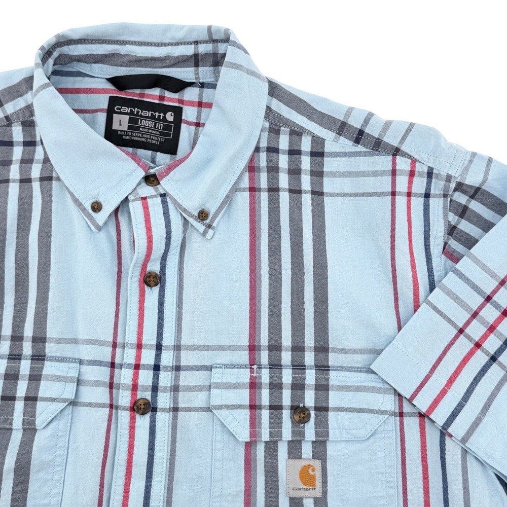 Carhartt Plaid Shirt Mens Large Blue NWT Loose Fit Midweight Short Sleeve 105175